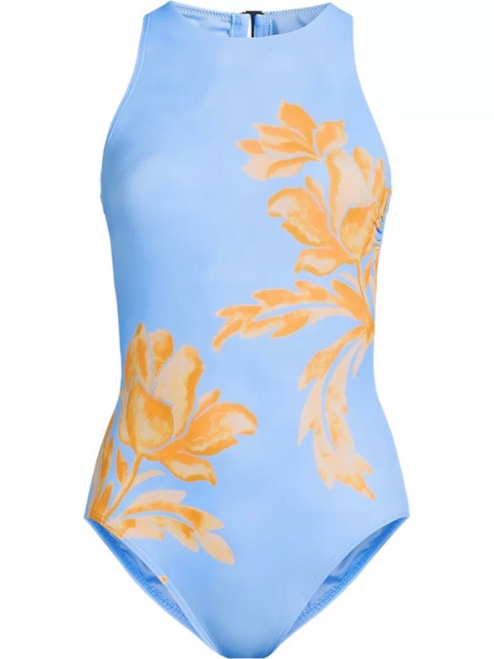 NWT Lands End blue high-neck floral one piece bathing suit